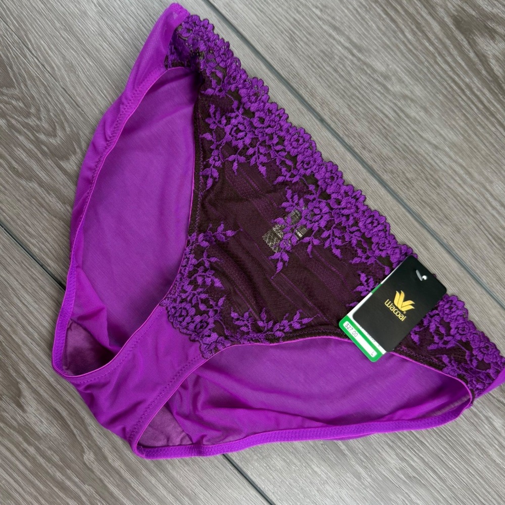 Wacoal Womens Hi-Cut Brief Panty 64391 Floral Lace Mesh Purple Size L